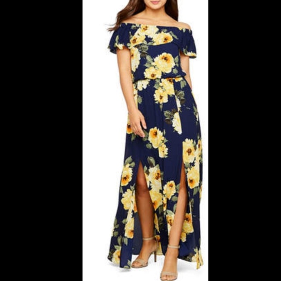 premier amour long sleeve off the shoulder jumpsuit